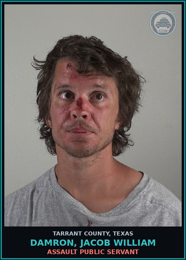 Booking mugshot of Damron, Jacob William in Tarrant County