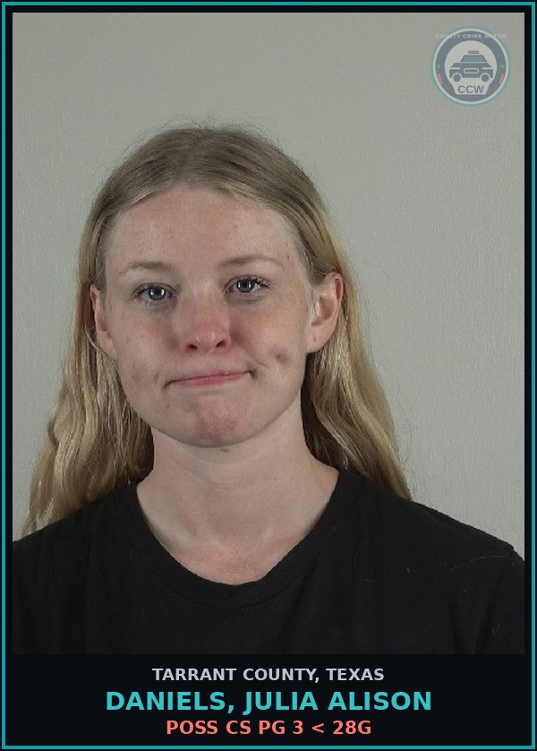Booking mugshot of Daniels, Julia Alison in Tarrant County