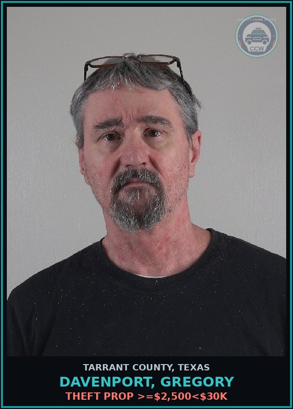 Booking mugshot of Davenport, Gregory in Tarrant County
