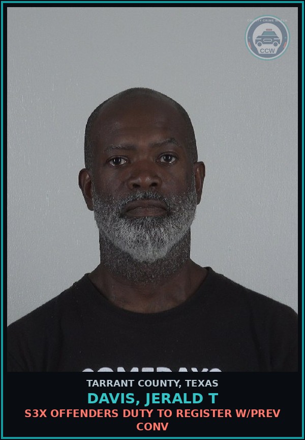 Booking mugshot of Davis, Jerald T in Tarrant County