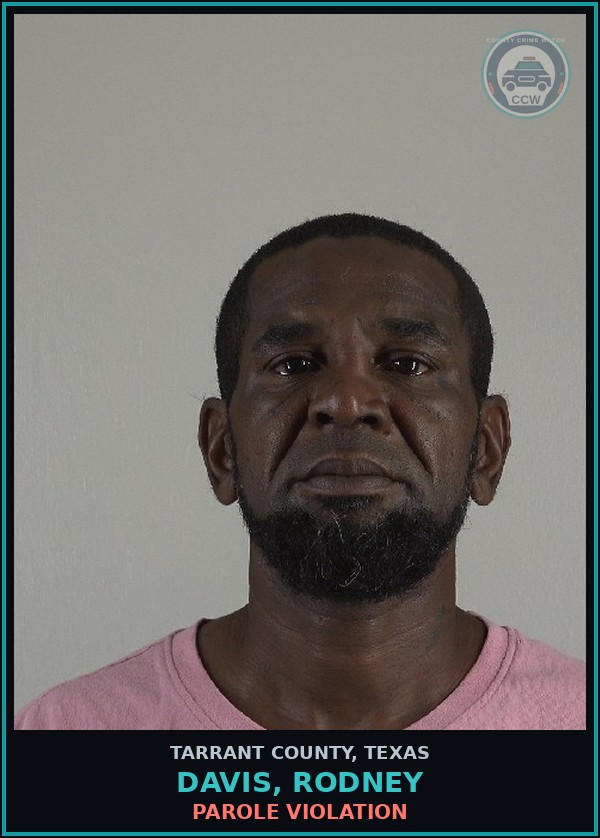Booking mugshot of Davis, Rodney in Tarrant County