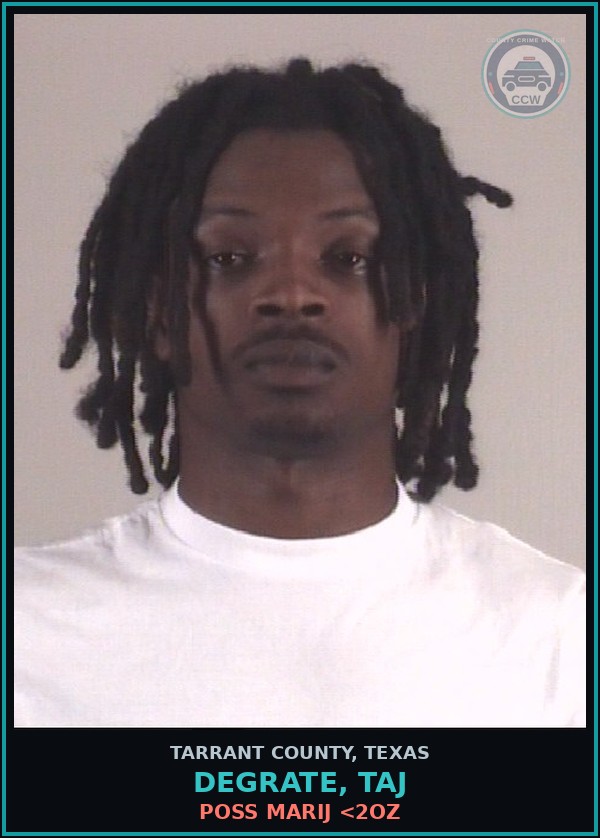 Booking mugshot of Degrate, Taj in Tarrant County