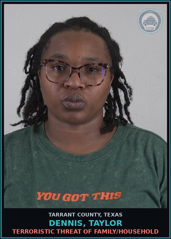 Booking mugshot of Dennis, Taylor in Tarrant County