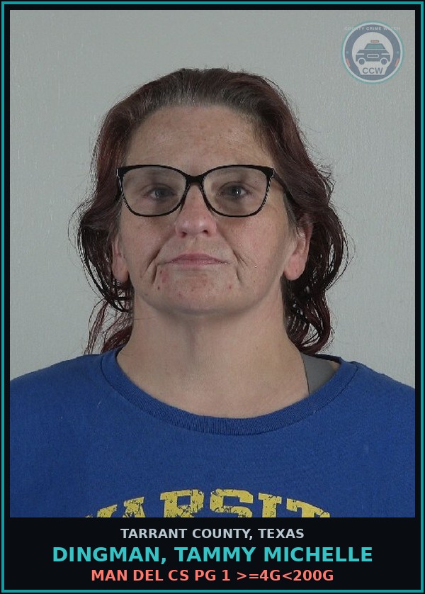 Booking mugshot of Dingman, Tammy Michelle in Tarrant County