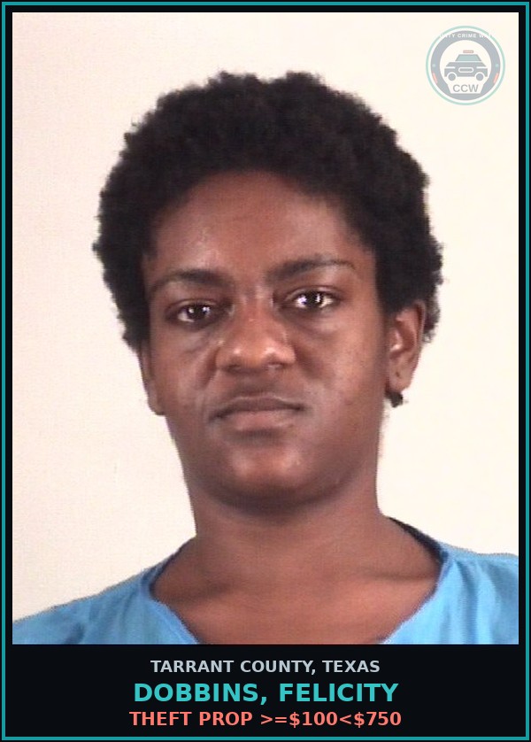 Booking mugshot of Dobbins, Felicity in Tarrant County