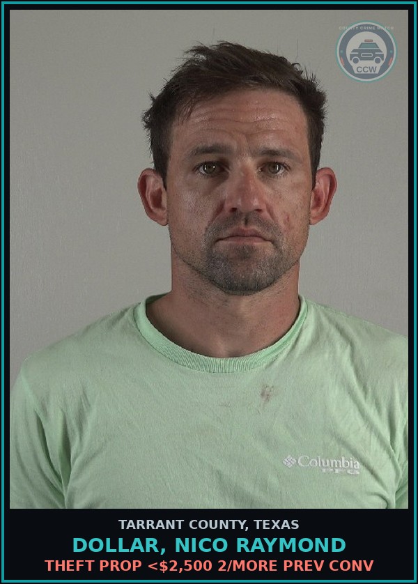 Booking mugshot of Dollar, Nico Raymond in Tarrant County