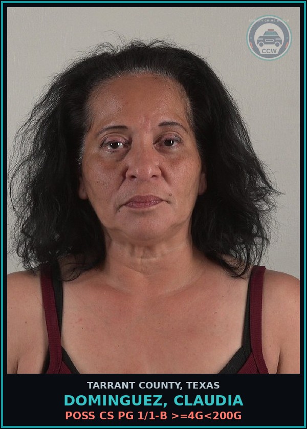 Booking mugshot of Dominguez, Claudia in Tarrant County