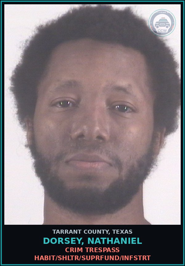 Booking mugshot of Dorsey, Nathaniel in Tarrant County