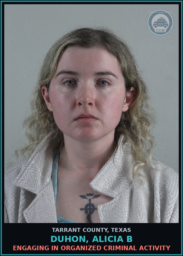 Booking mugshot of Duhon, Alicia B in Tarrant County