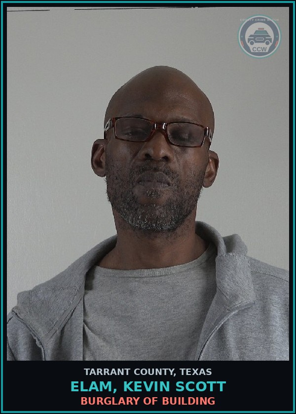 Booking mugshot of Elam, Kevin Scott in Tarrant County