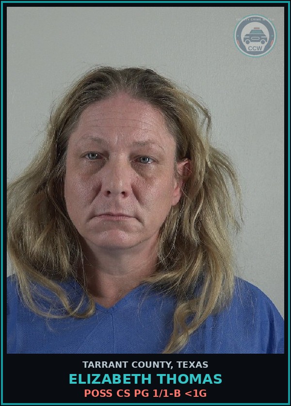 Booking mugshot of Elizabeth Thomas in Tarrant County
