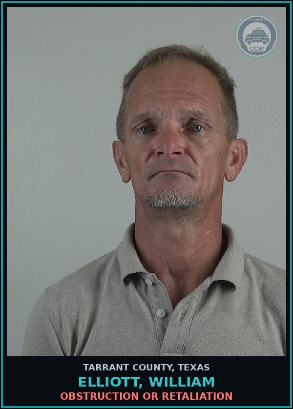 Booking mugshot of Elliott, William in Tarrant County