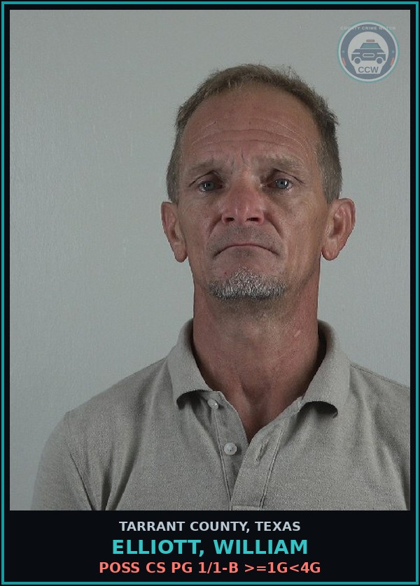 Booking mugshot of Elliott, William in Tarrant County