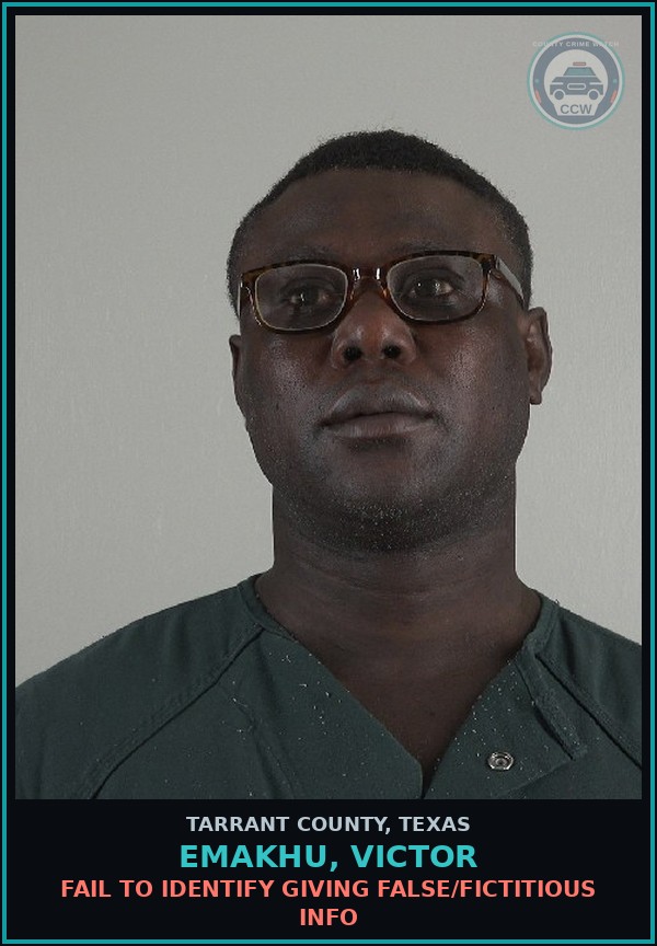 Booking mugshot of Emakhu, Victor in Tarrant County