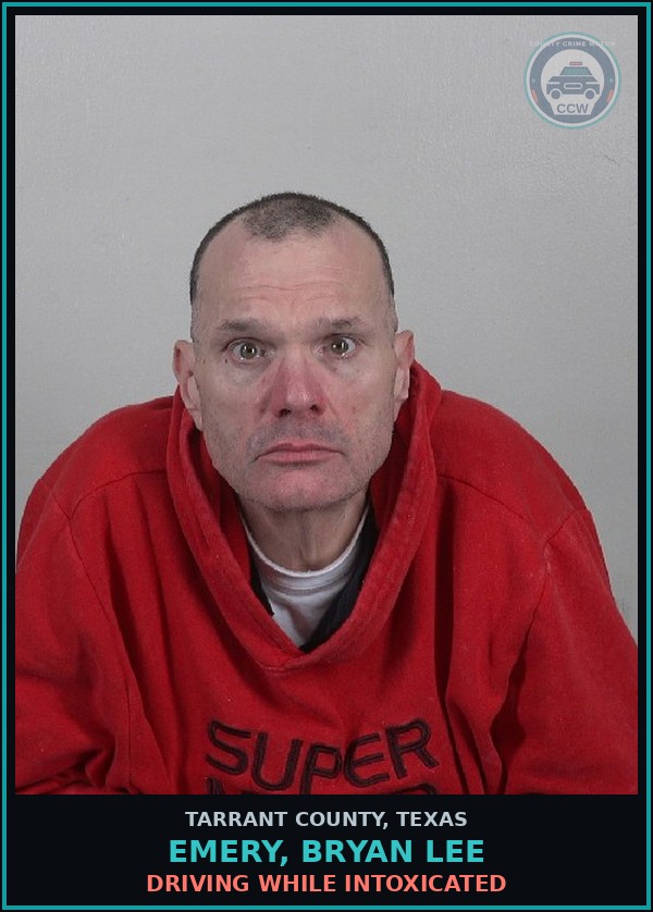 Booking mugshot of Emery, Bryan Lee in Tarrant County