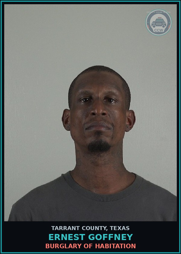Booking mugshot of Ernest Goffney in Tarrant County