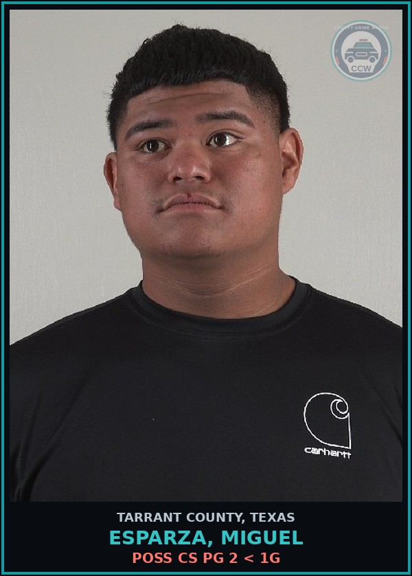 Booking mugshot of Esparza, Miguel in Tarrant County
