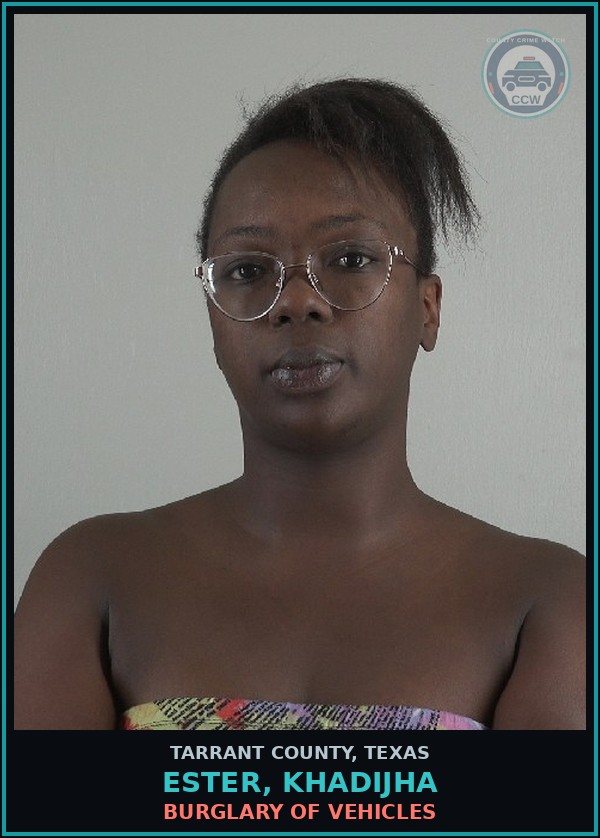 Booking mugshot of Ester, Khadijha in Tarrant County