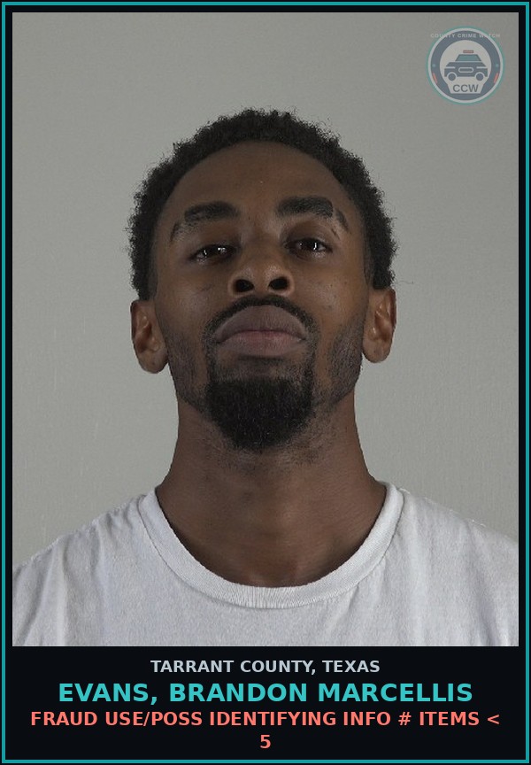 Booking mugshot of Evans, Brandon Marcellis in Tarrant County
