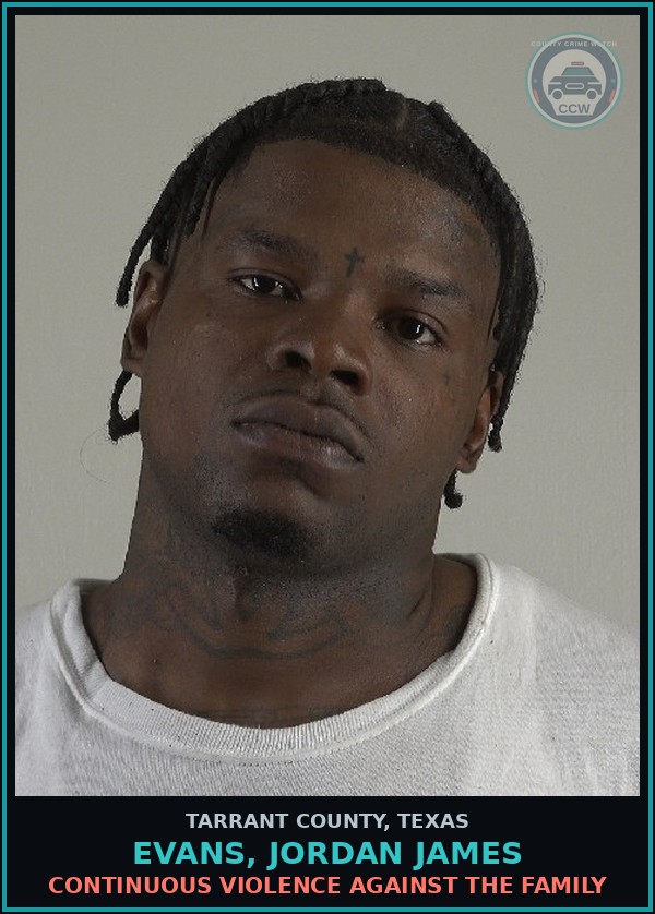 Booking mugshot of Evans, Jordan James in Tarrant County
