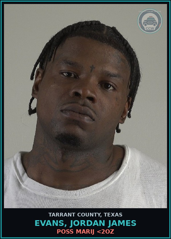 Booking mugshot of Evans, Jordan James in Tarrant County