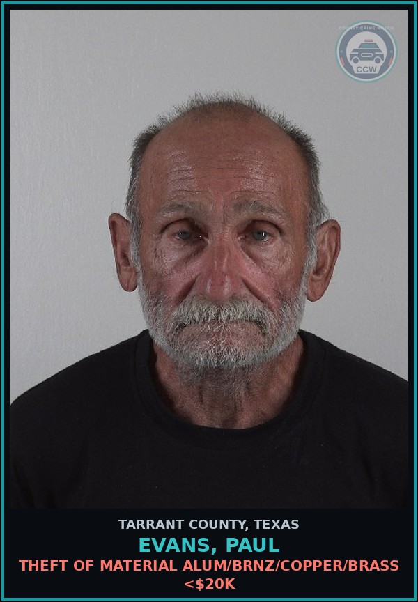 Booking mugshot of Evans, Paul in Tarrant County