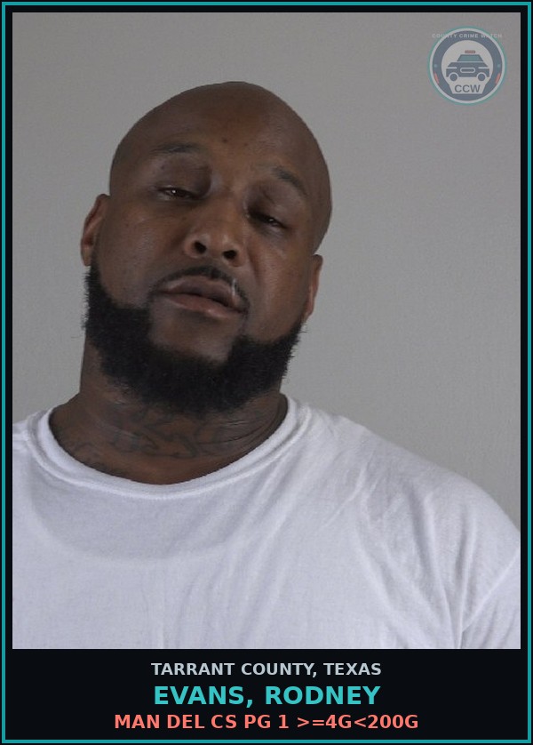 Booking mugshot of Evans, Rodney in Tarrant County