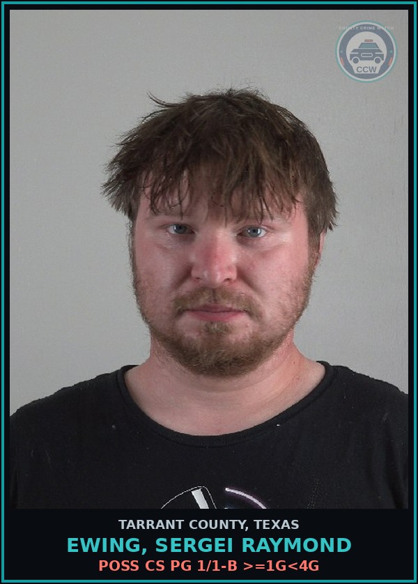 Booking mugshot of Ewing, Sergei Raymond in Tarrant County