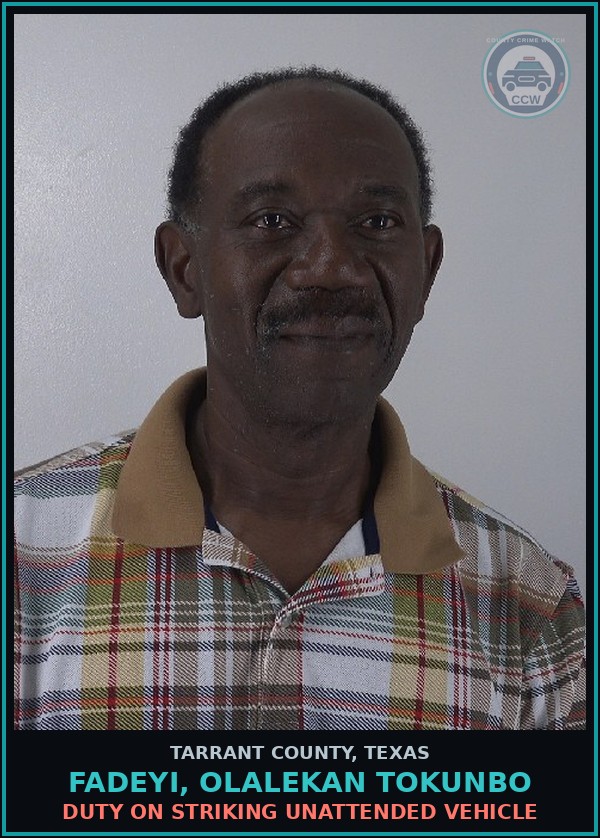Booking mugshot of Fadeyi, Olalekan Tokunbo in Tarrant County