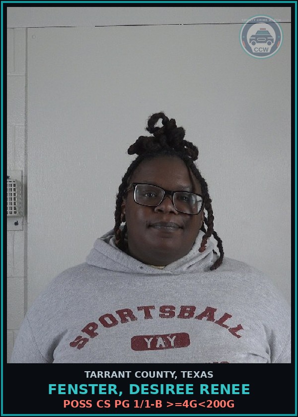 Booking mugshot of Fenster, Desiree Renee in Tarrant County