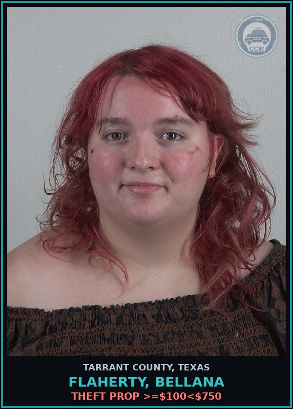 Booking mugshot of Flaherty, Bellana in Tarrant County