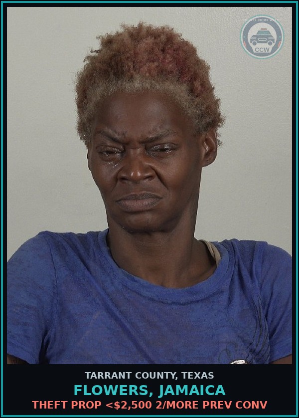 Booking mugshot of Flowers, Jamaica in Tarrant County
