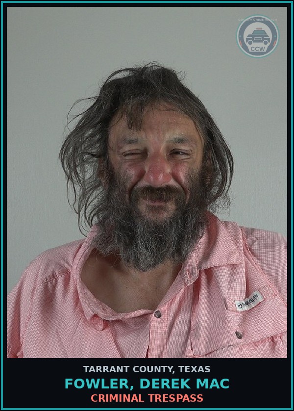 Booking mugshot of Fowler, Derek Mac in Tarrant County