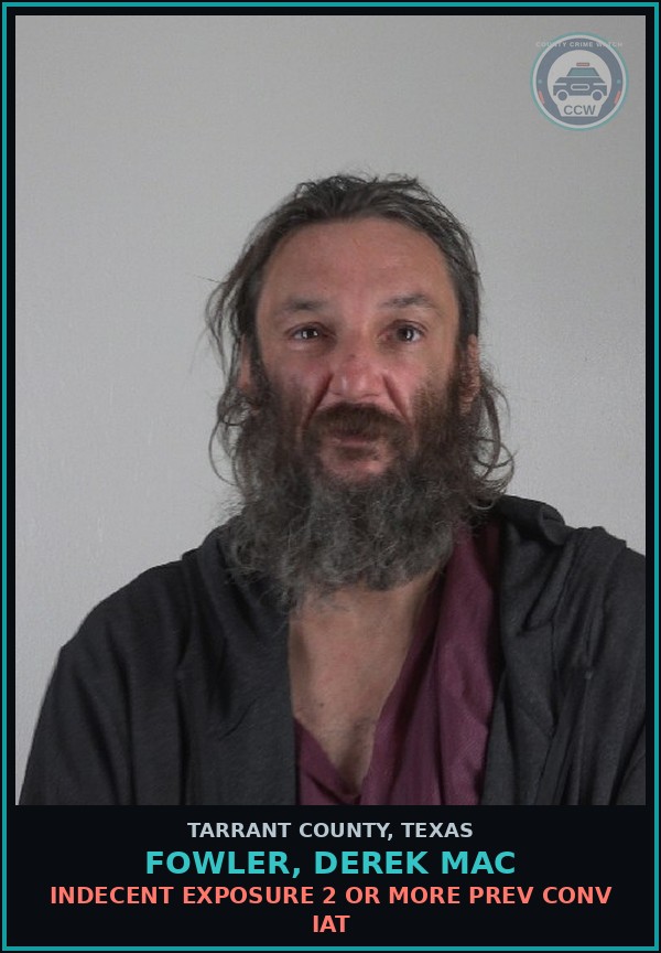 Booking mugshot of Fowler, Derek Mac in Tarrant County