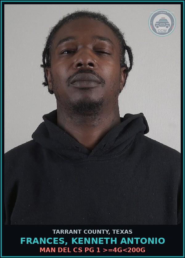 Booking mugshot of Frances, Kenneth Antonio in Tarrant County