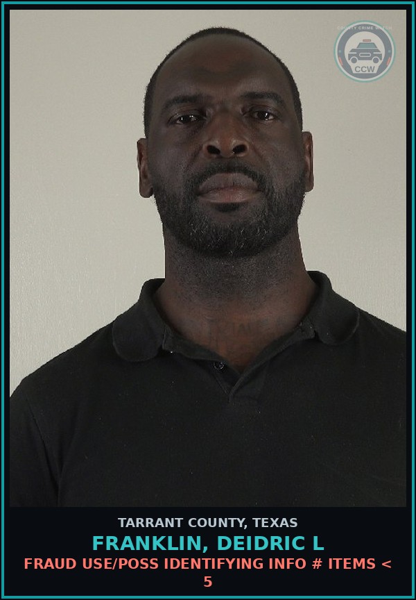 Booking mugshot of Franklin, Deidric L in Tarrant County