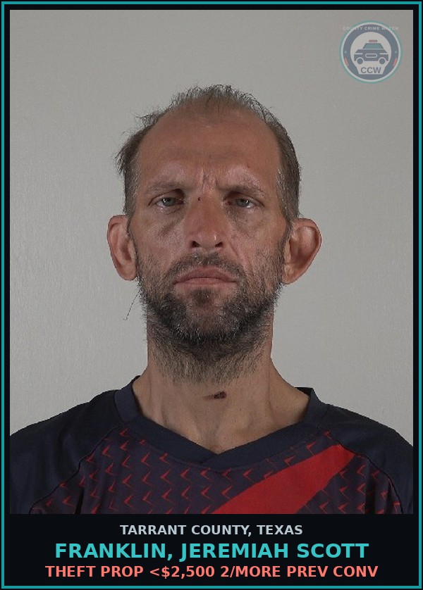 Booking mugshot of Franklin, Jeremiah Scott in Tarrant County