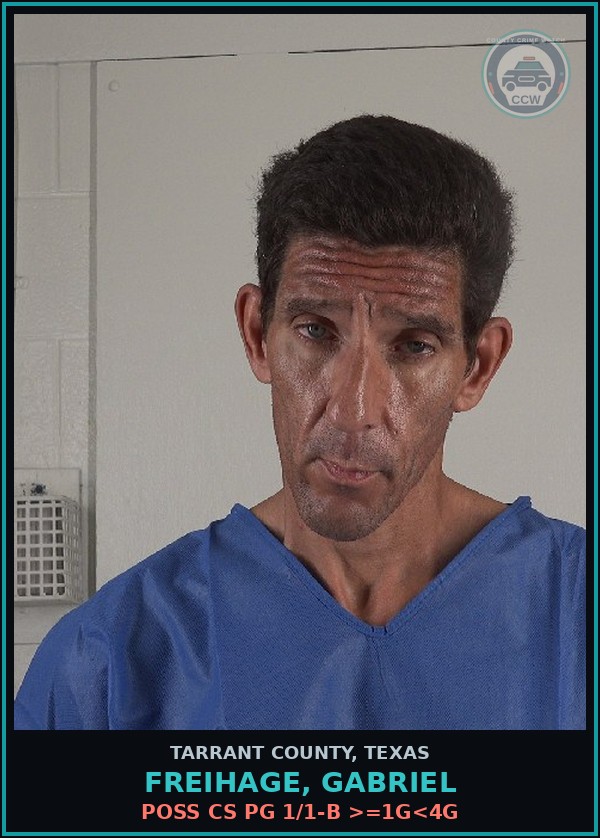 Booking mugshot of Freihage, Gabriel in Tarrant County
