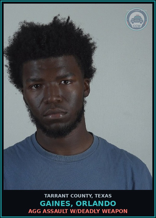 Booking mugshot of Gaines, Orlando in Tarrant County