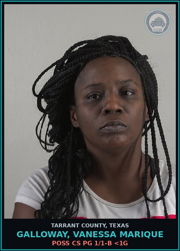 Booking mugshot of Galloway, Vanessa Marique in Tarrant County