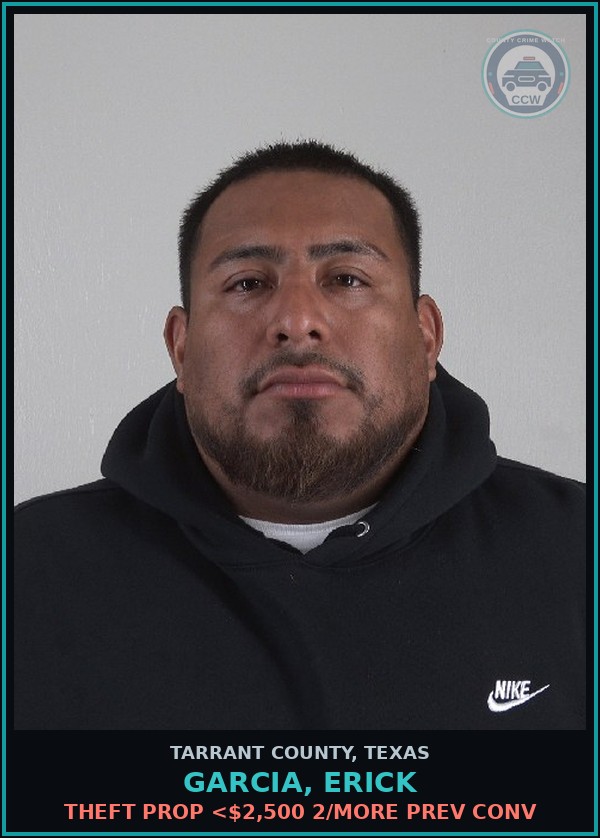 Booking mugshot of Garcia, Erick in Tarrant County