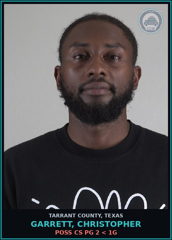 Booking mugshot of Garrett, Christopher in Tarrant County