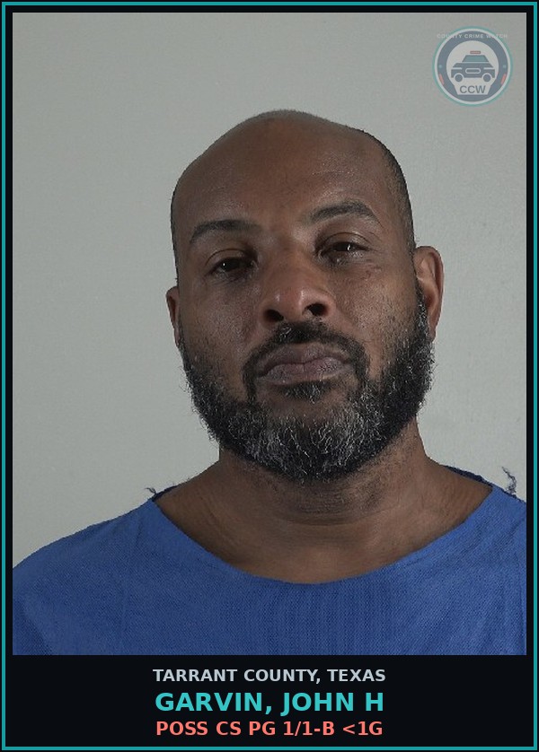 Booking mugshot of Garvin, John H in Tarrant County
