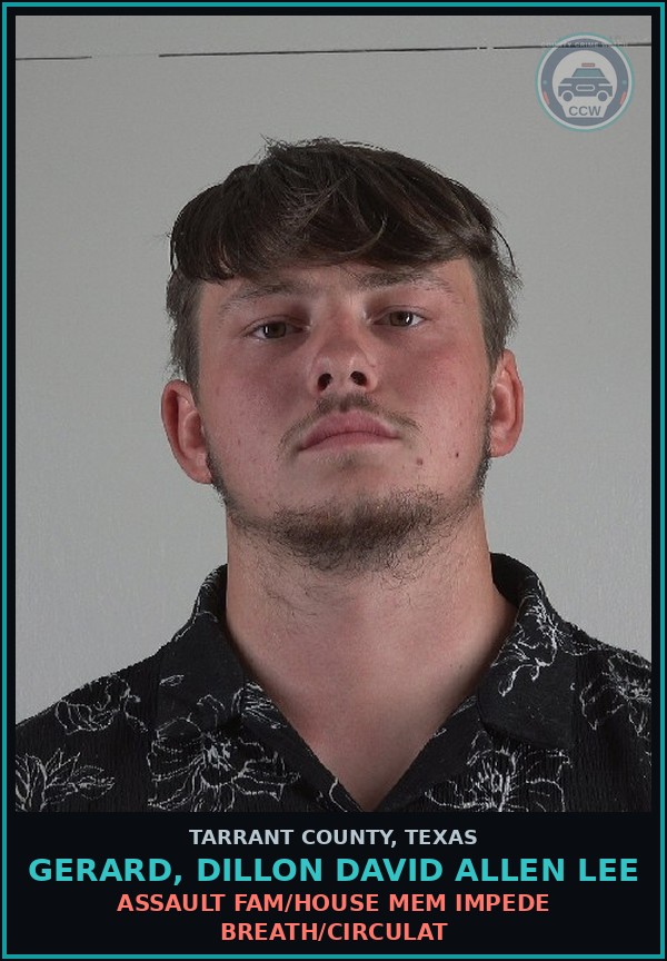 Booking mugshot of Gerard, Dillon David Allen Lee in Tarrant County