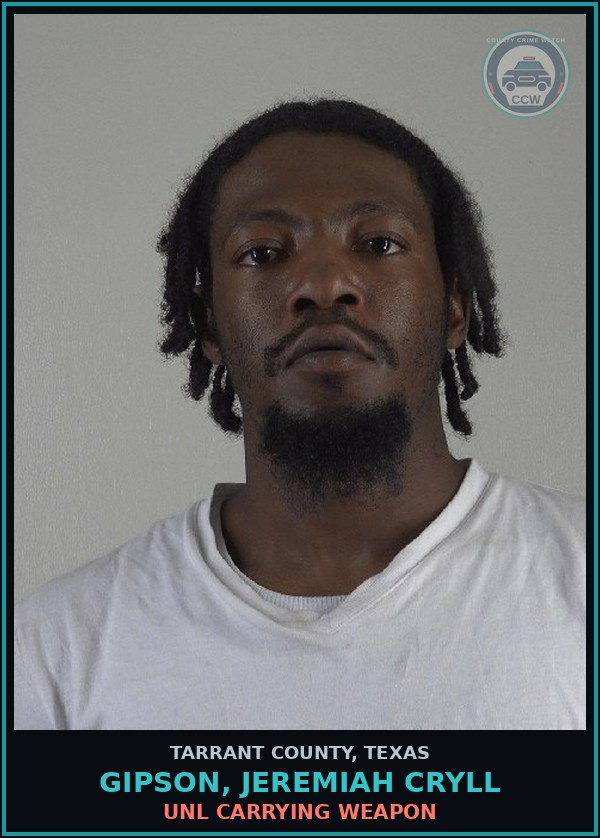 Booking mugshot of Gipson, Jeremiah Cryll in Tarrant County