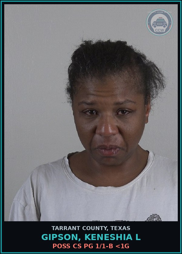 Booking mugshot of Gipson, Keneshia L in Tarrant County