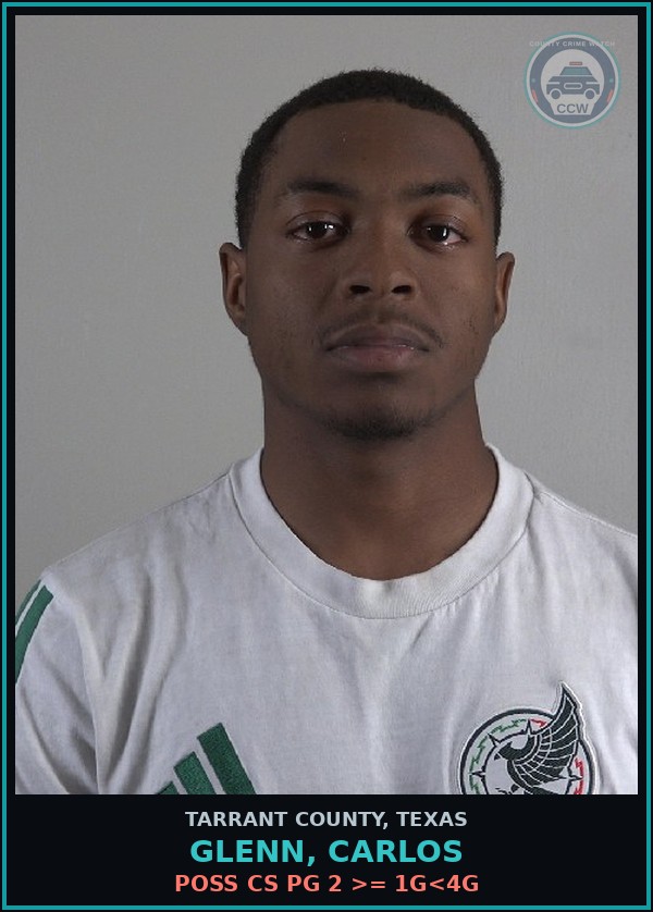 Booking mugshot of Glenn, Carlos in Tarrant County