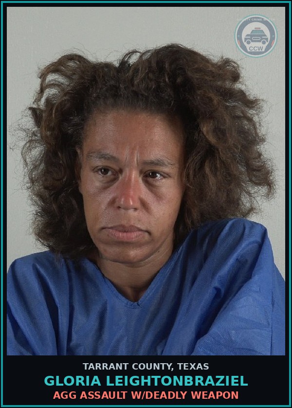 Booking mugshot of Gloria Leightonbraziel in Tarrant County