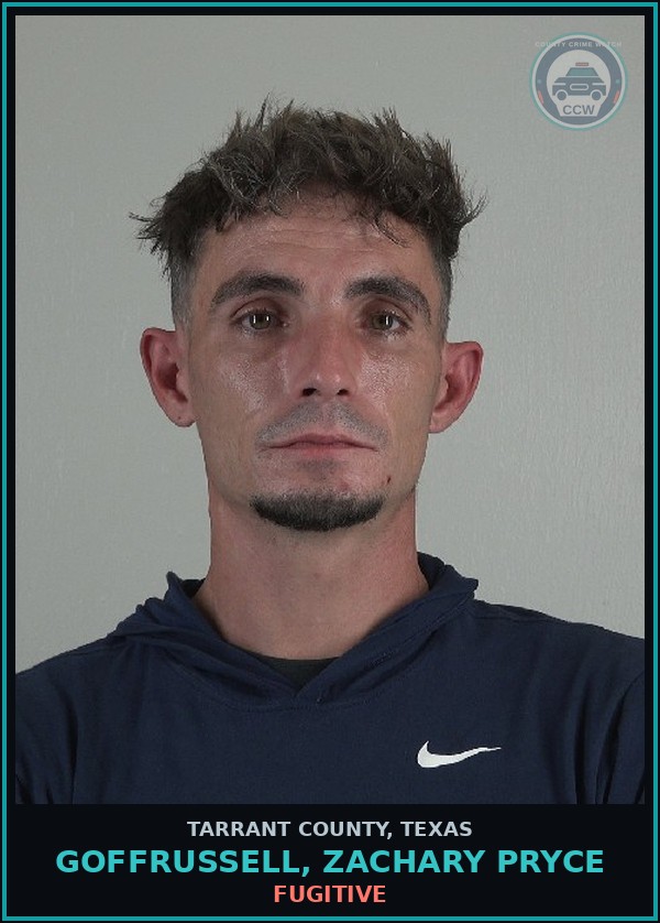 Booking mugshot of Goffrussell, Zachary Pryce in Tarrant County