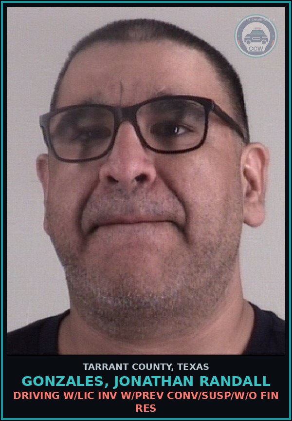 Booking mugshot of Gonzales, Jonathan Randall in Tarrant County